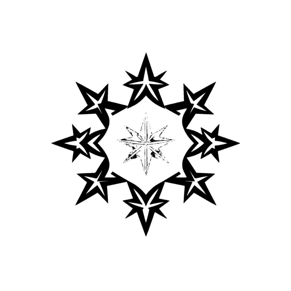 Geometric Black and Gray EightPointed Star Mandala with a Central EightPointed Star on a White Background. vector