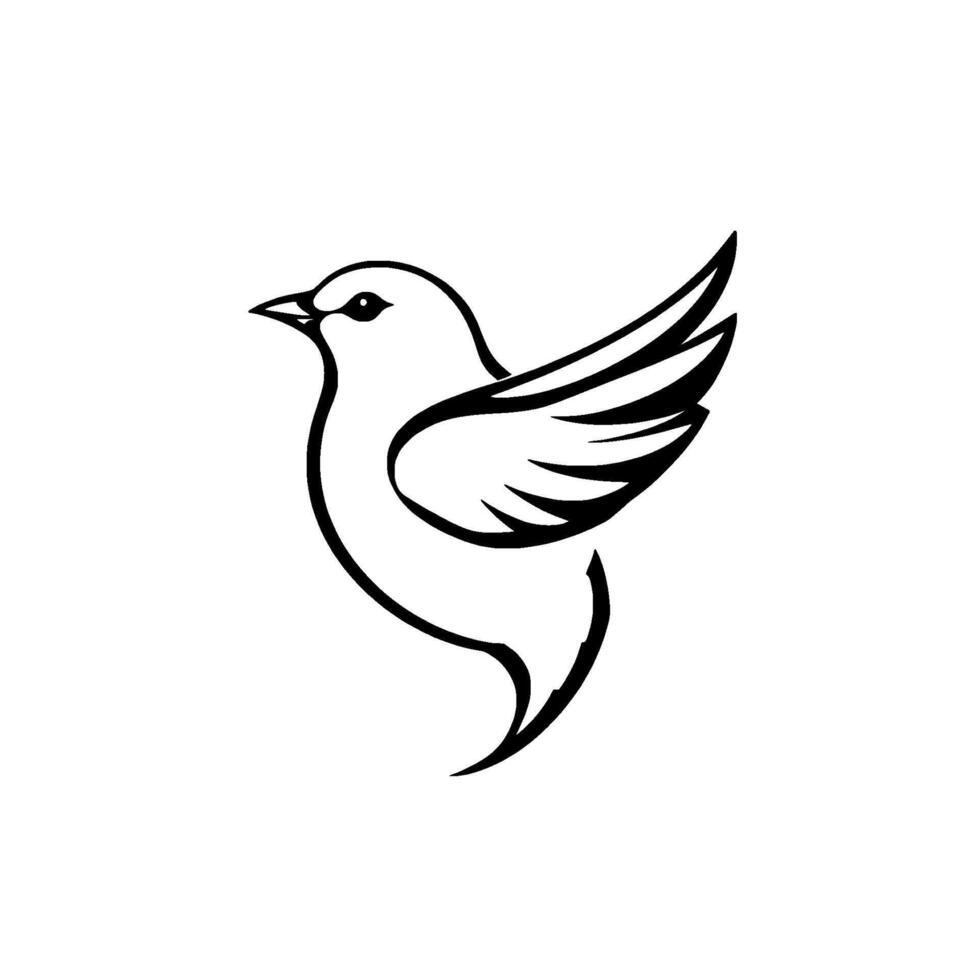 Minimalist Illustration of a Bird in Flight, Featuring Bold Black Outlines and White Background. vector