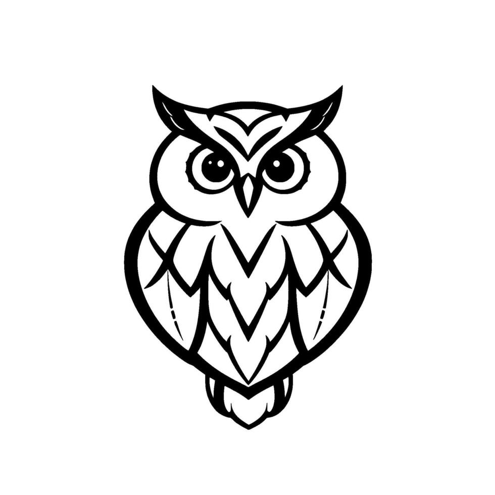 Illustration of a Stylized Owl Depicted in Bold Black Lines Against a Clean White Background, Showcasing a Geometric Aesthetic. vector