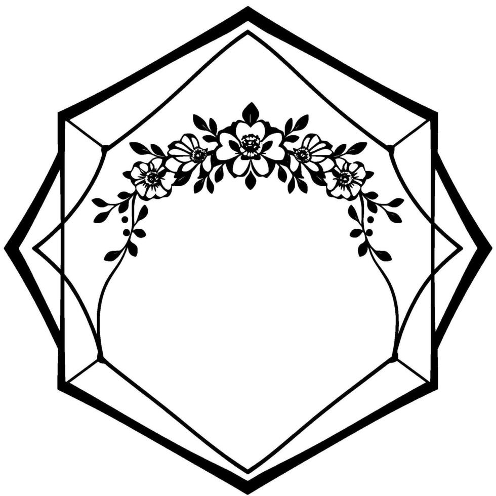 Geometric Black and White Illustration of Floral Arch Adorning Octagonal Frame for Element vector