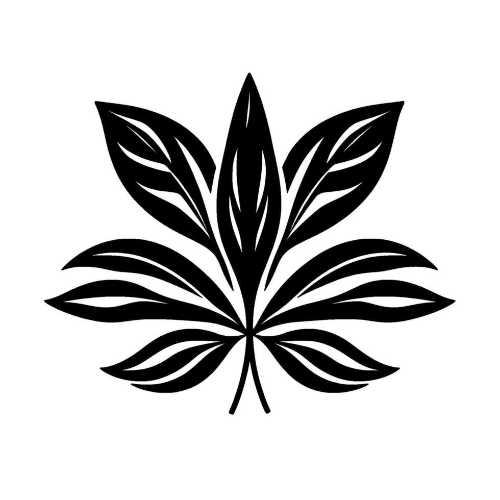 Bold Black and White Illustration of a Stylized, Symmetrical Leaf with Intricate Vein Patterns and a Minimalist Aesthetic on a Clean White Background. vector