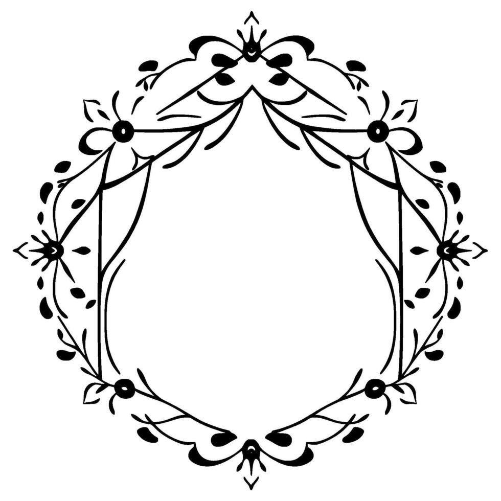 Intricate Black and White Floral Frame A Delicate, Symmetrical with Leaves and Blossoms, Perfect for Embellishment. vector