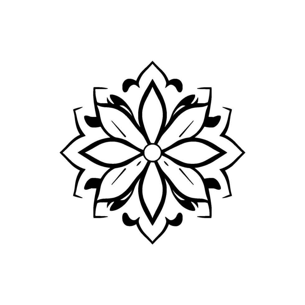 Symmetrical Floral Mandala in Bold Black Outline, Centered on White Background, Evoking Calm Balance. vector