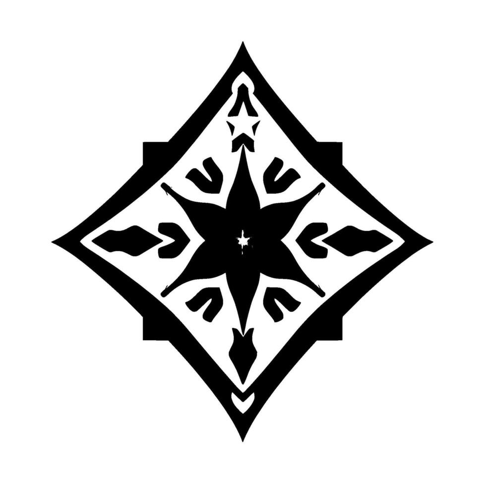 Symmetrical Black and White Geometric Starburst with Star Element in a Square Diamond Composition. vector