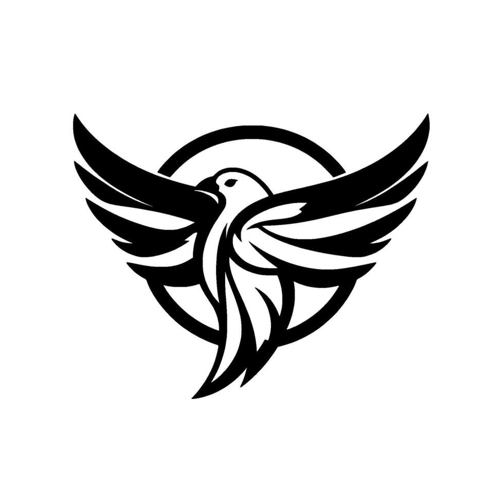 A stylized black and white eagle in flight, within a circular frame, symbolizing strength and freedom. vector