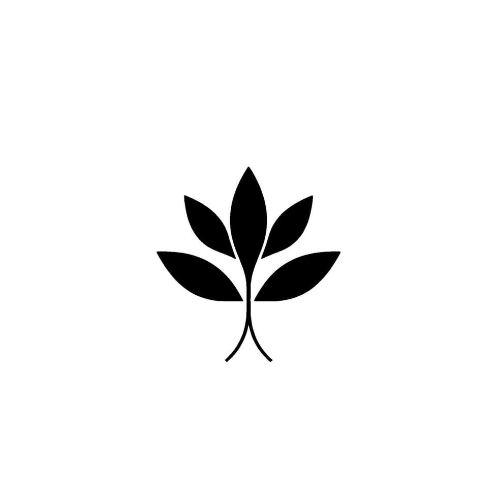 Minimalist Black and White Botanical Stylized Abstract Leaves and Stem, Set Against a Clean White Background vector