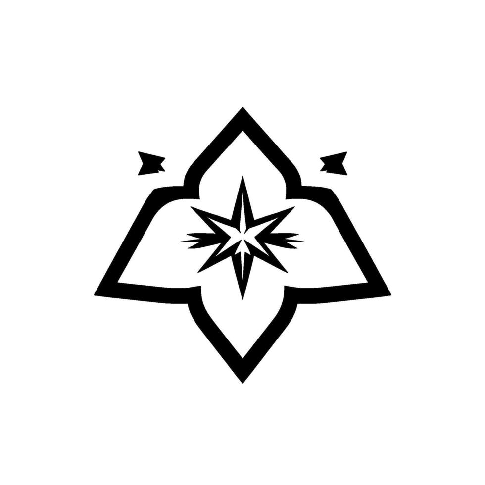 Abstract Black and White Starburst , Centered Geometric Florallike Motif on a Plain White Background. vector