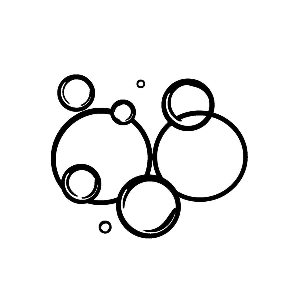 Bold, minimalist artwork depicting a network of interconnected bubbles with a striking black outline against a clean white background. vector