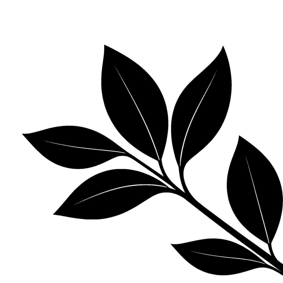 Minimalist Black Leafy Branch Silhouette Against White Background, Elegant Plant , Clean Nature Art. vector