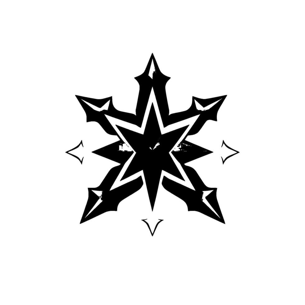 Intricate Black Starburst with Geometric Elements on a White Background, Featuring Sharp Points and a Modern Aesthetic. vector