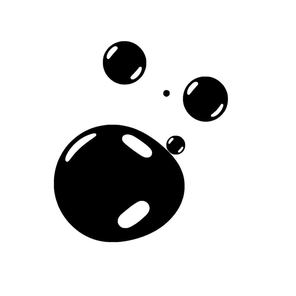 Abstract black liquid droplets with highlights floating on white background, minimalist digital art. vector