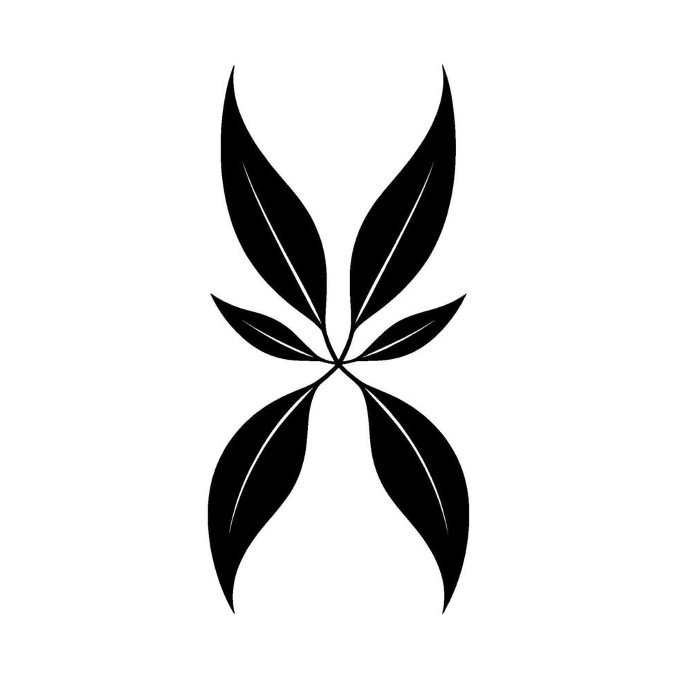 Symmetrical Black Leaf Arrangement on White Background Minimalist Botanical with Elegant Curves and Natural Lines vector