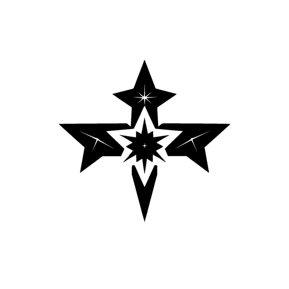 Geometric Black Starburst with Overlapping Stars and Pointed Center, Minimalist on White Background. vector