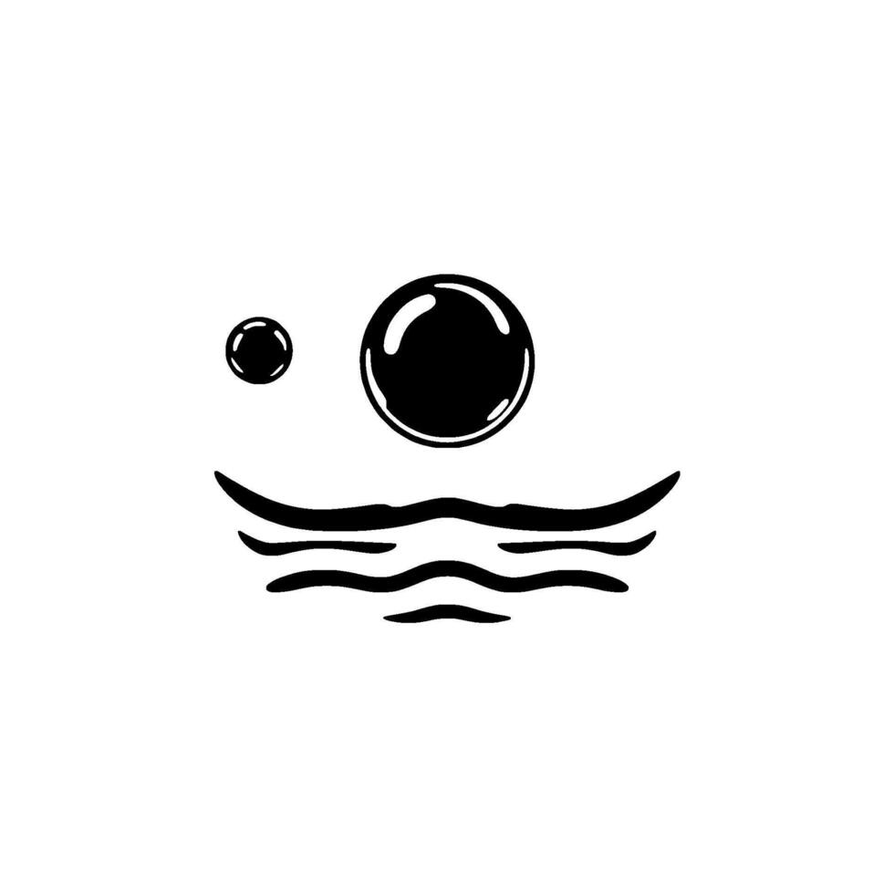 Minimalist Black and White Composition Bubbles Above Stylized Water, Simple on Bright White Background vector