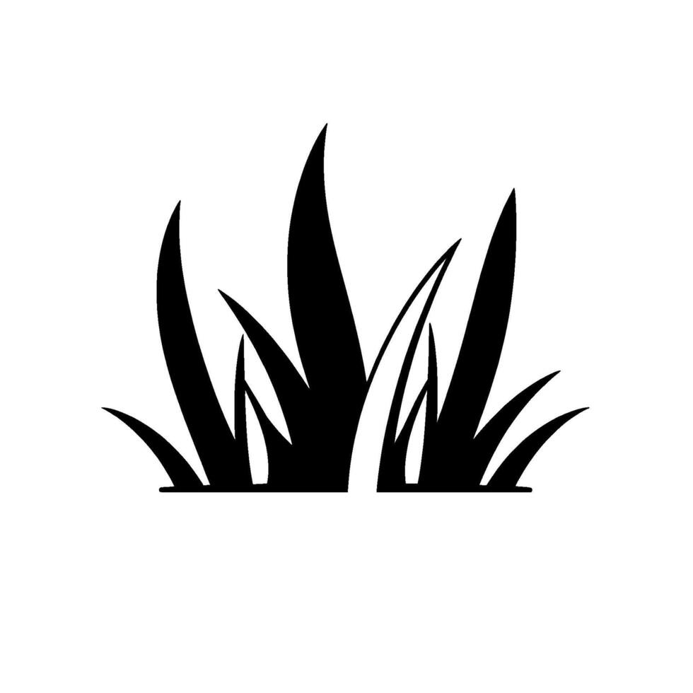A stylized black and white silhouette of a cluster of grass blades against a clean, bright white background. vector