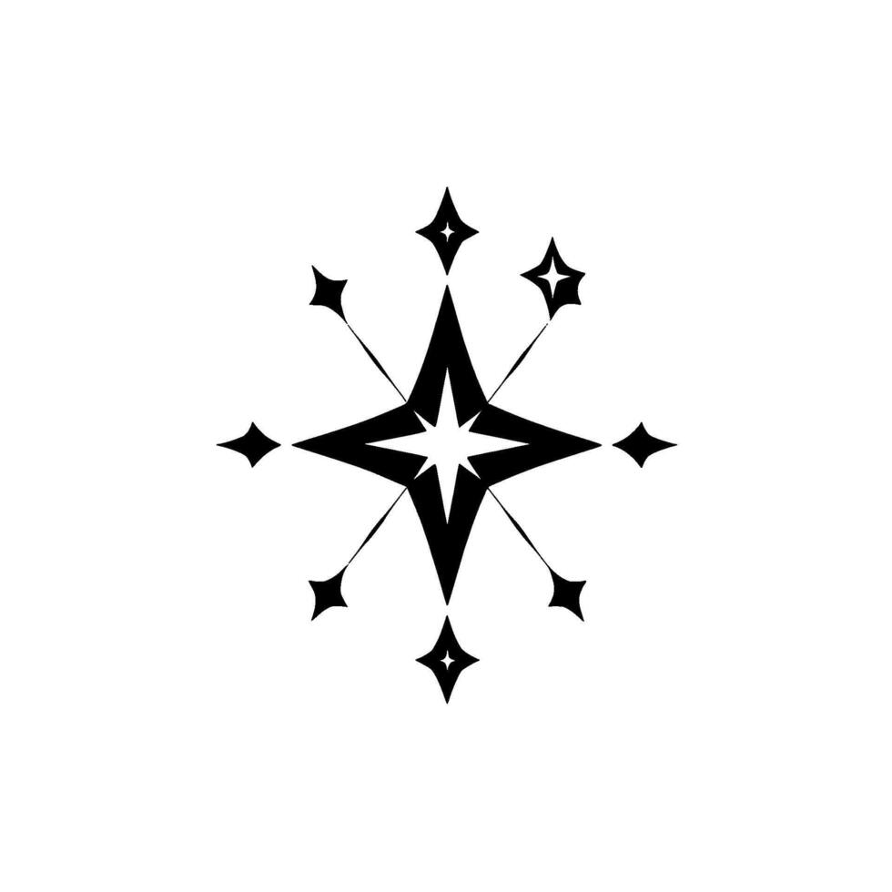 Bold black star compass with radiating diamondshaped elements on a clean white background, evoking guidance. vector