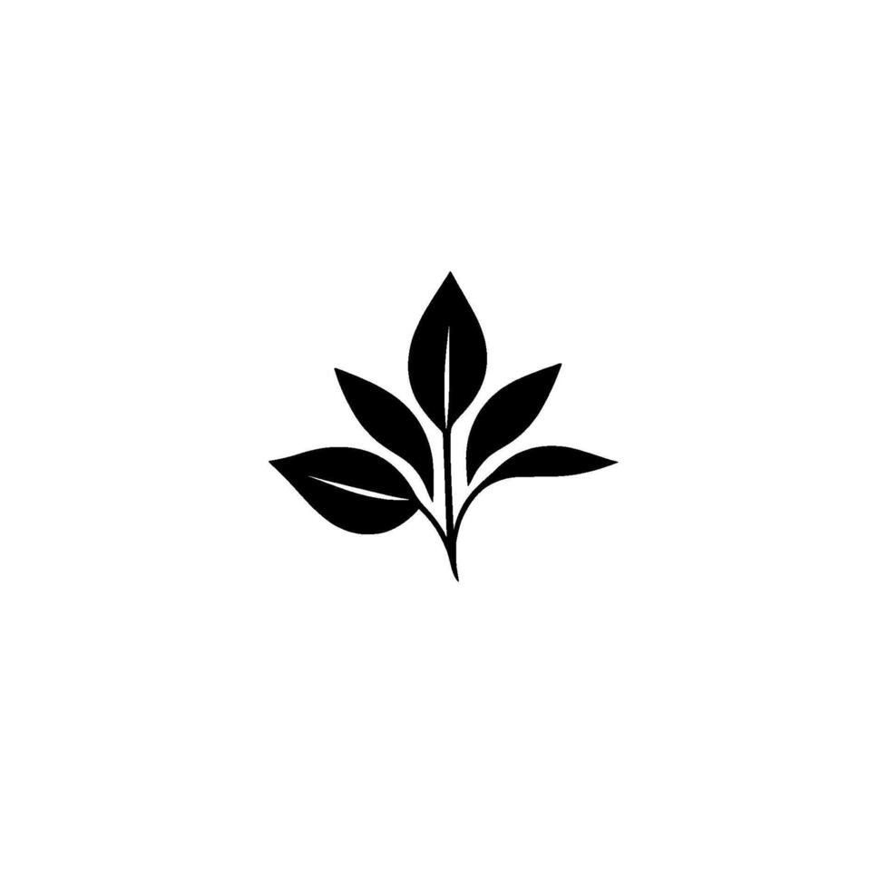 Minimalist black and white featuring a stylized sprig of five leaves against a plain white background. vector