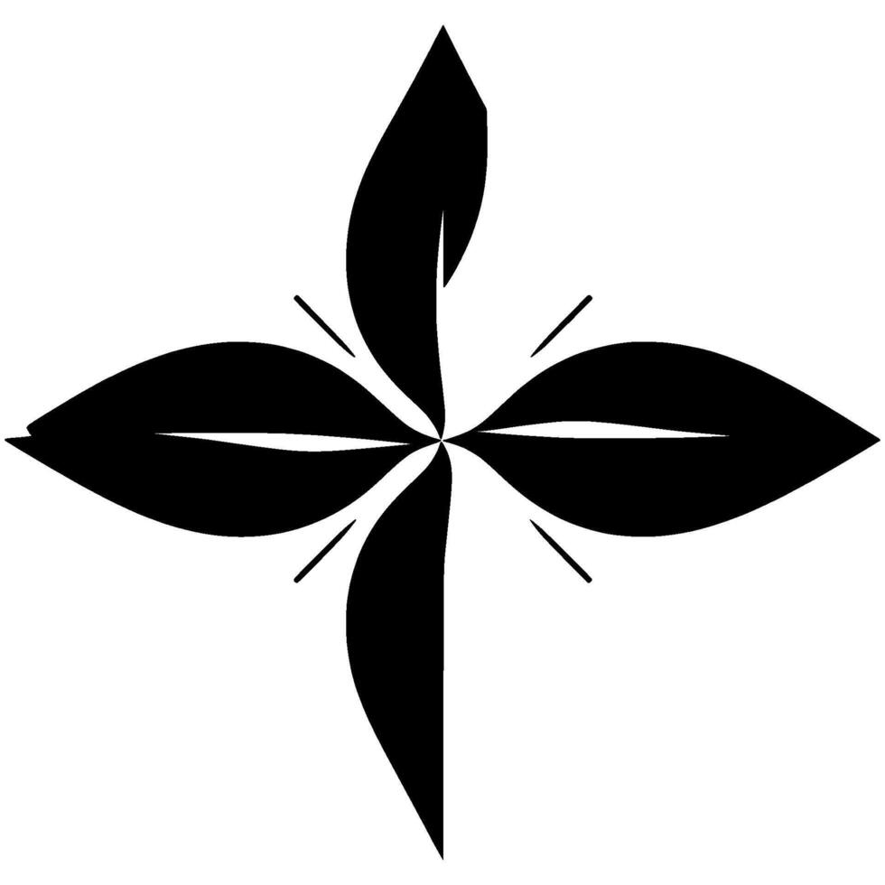 Symmetric Black White Botanical Leaflike Shapes radiating from a central point, with sharp lines. vector