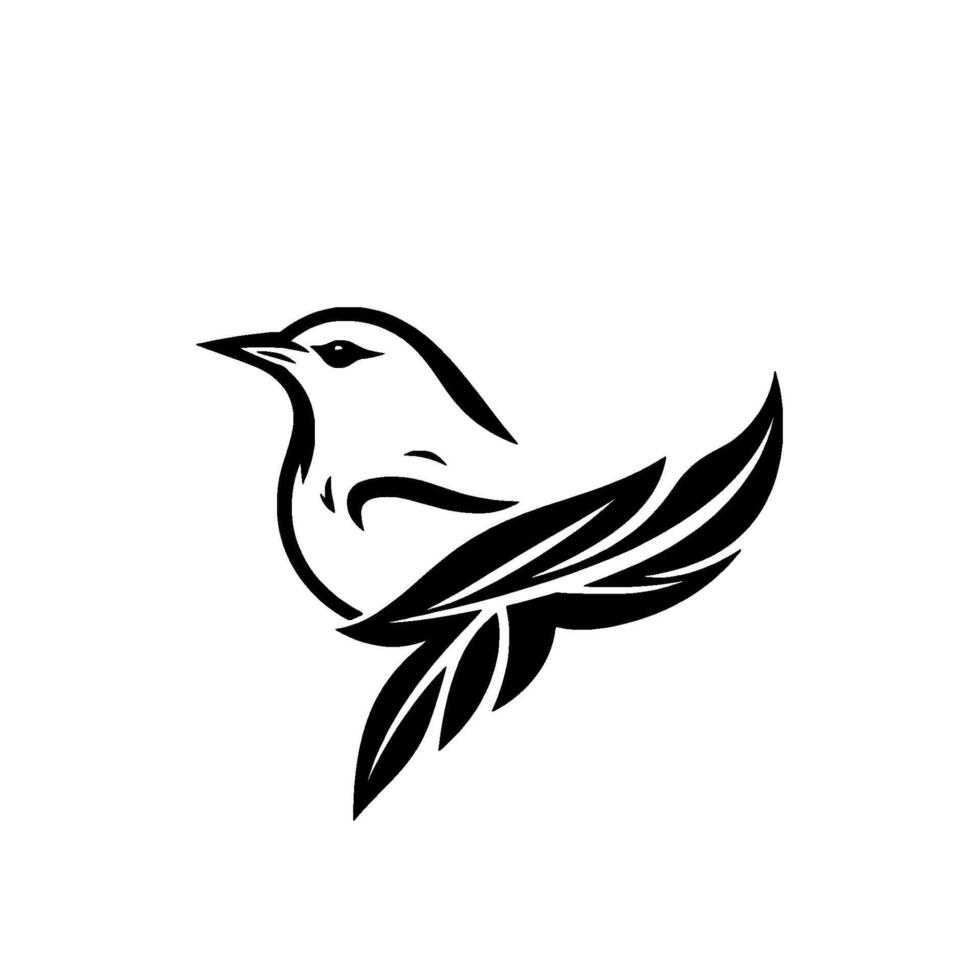 Stylized Black and White Bird Silhouette with Detailed Feather and Minimalist Aesthetic, Ideal for . vector
