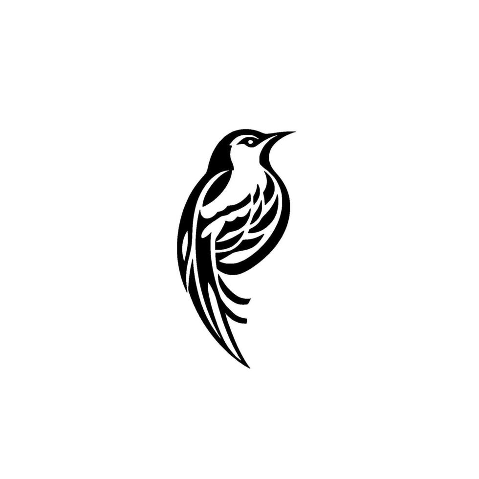 Minimalist Bird Silhouette A striking black and white featuring a stylized bird against a plain white background. vector