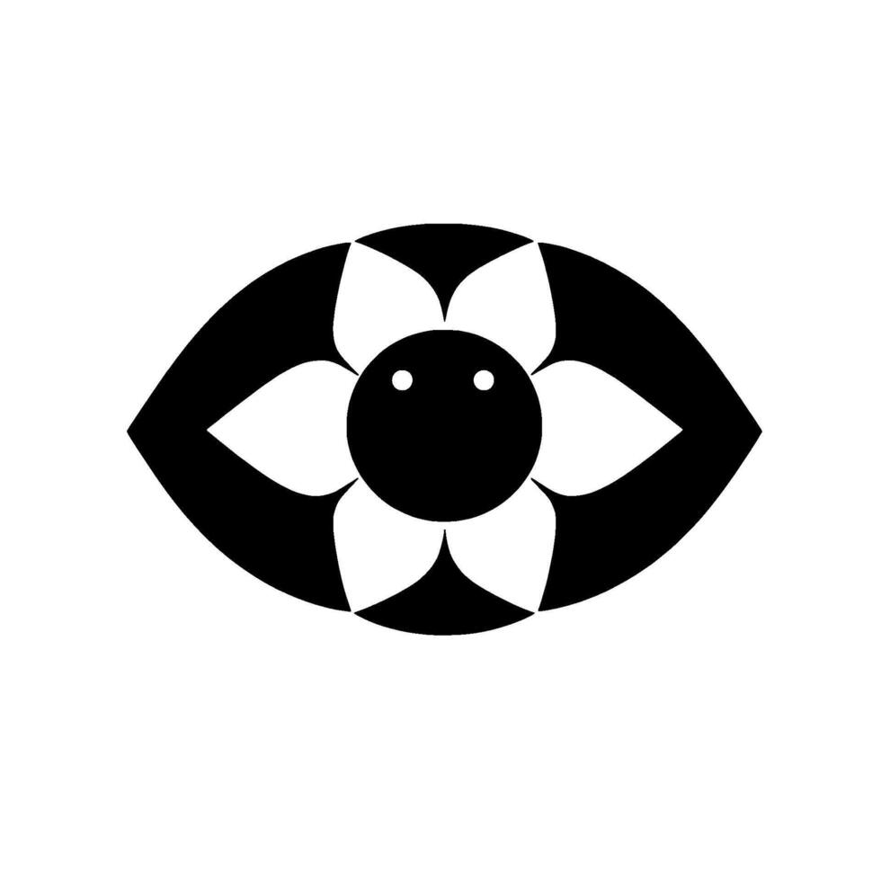 Black and White Abstract Floral Eye A symbolic representation with petals forming an eye, conveying a sense of observation and perception on a white background. vector