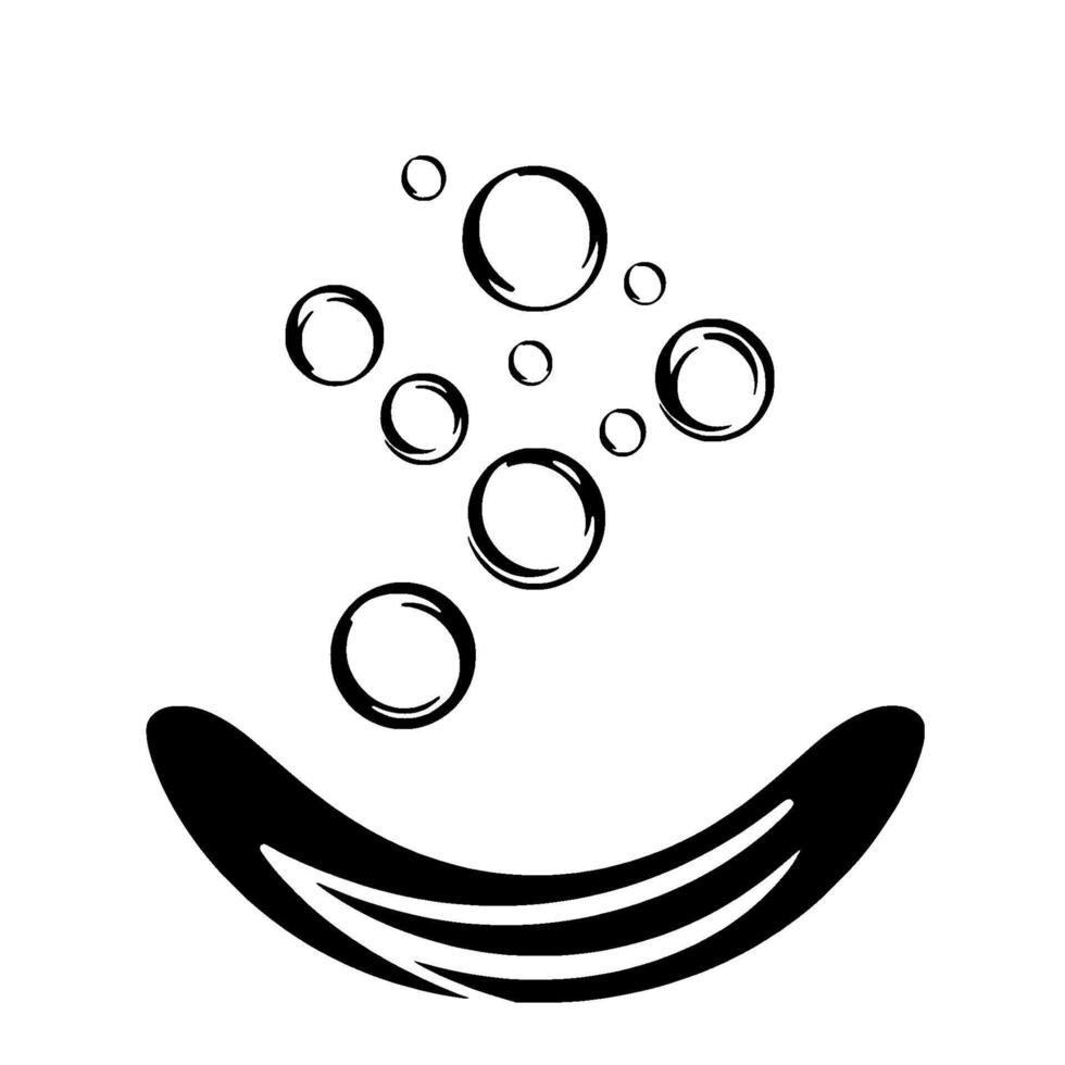 Stylized Black and White Illustration of Bubbles Rising from a Semicircular Shape, Minimalist and Clean . vector