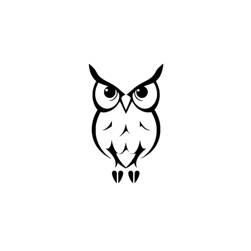 Minimalist Owl Silhouette on White Background Geometric Depicting a Wise Birds Focused, Intricate Line Art. vector
