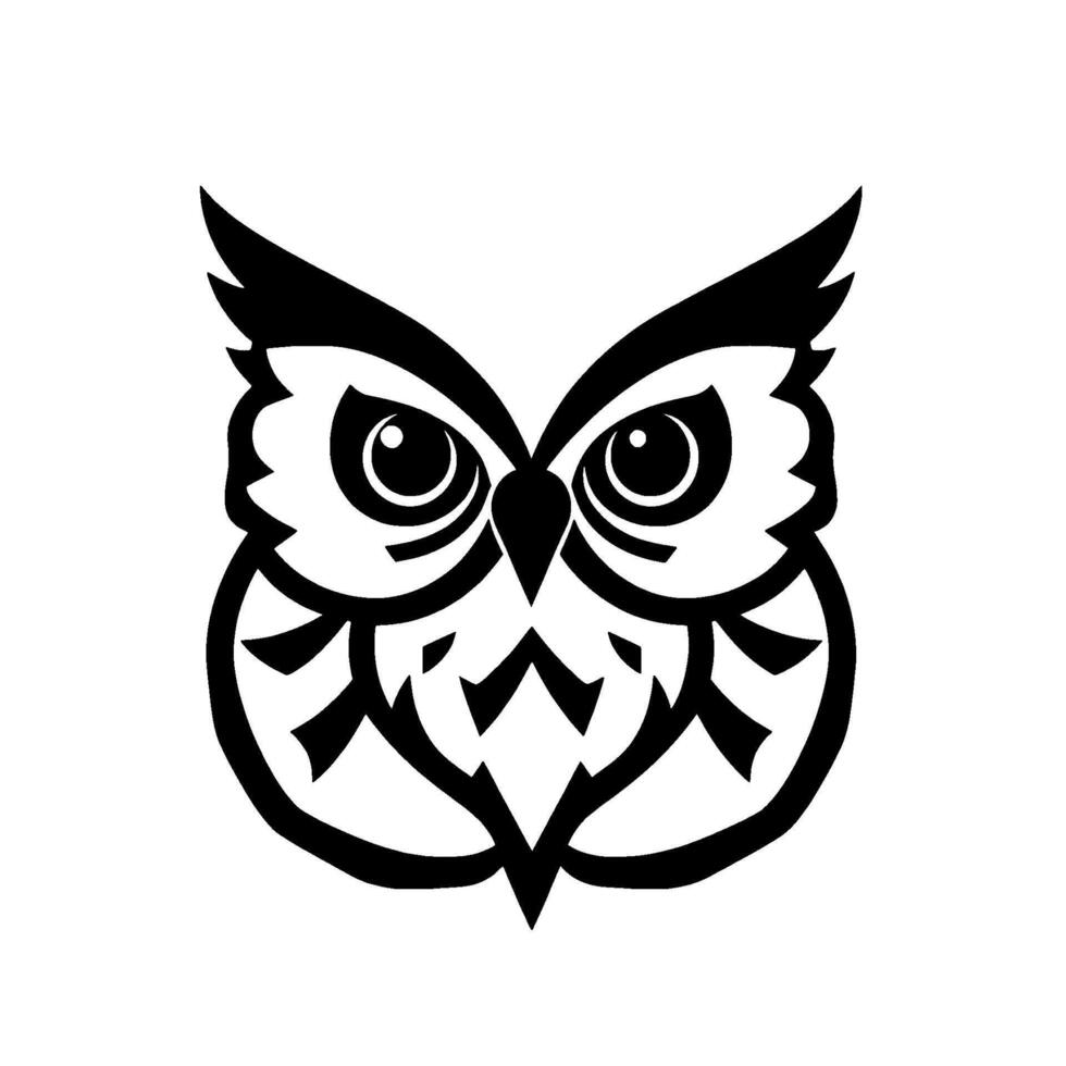 Bold Black and White Owl Geometric with Intricate Feather Detailing, Focused Expression on a Bright Background. vector