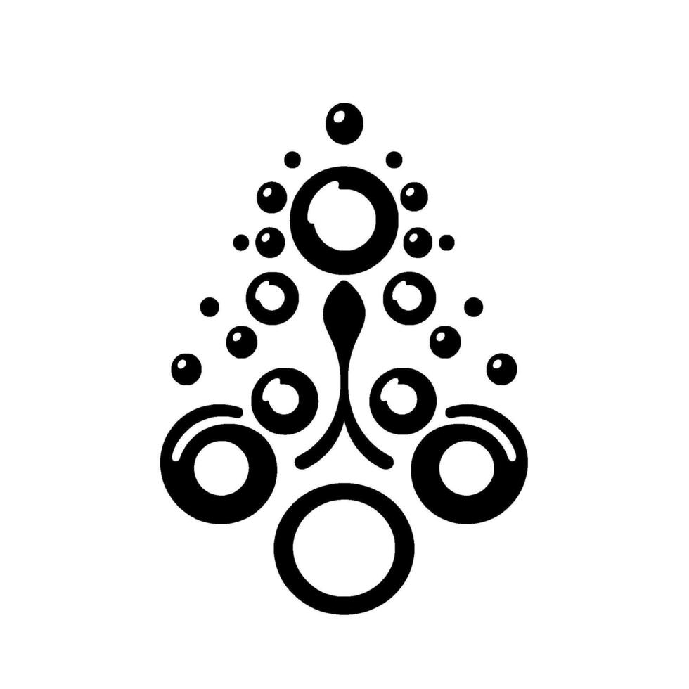 Abstract Black and White Ornamental of Orbs and Circles, Symmetrical and Stylized, Resembling a Floral or Geometric Emblem on White Backdrop. vector