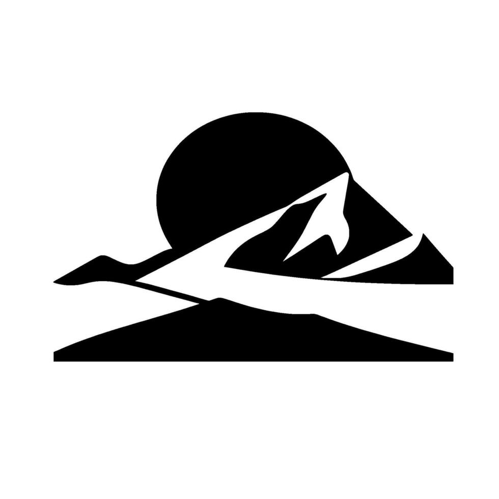 Minimalist Black and White Mountain Landscape with a Sun Silhouette, Ideal for Outdoor, Adventure, or Travel Imagery. vector