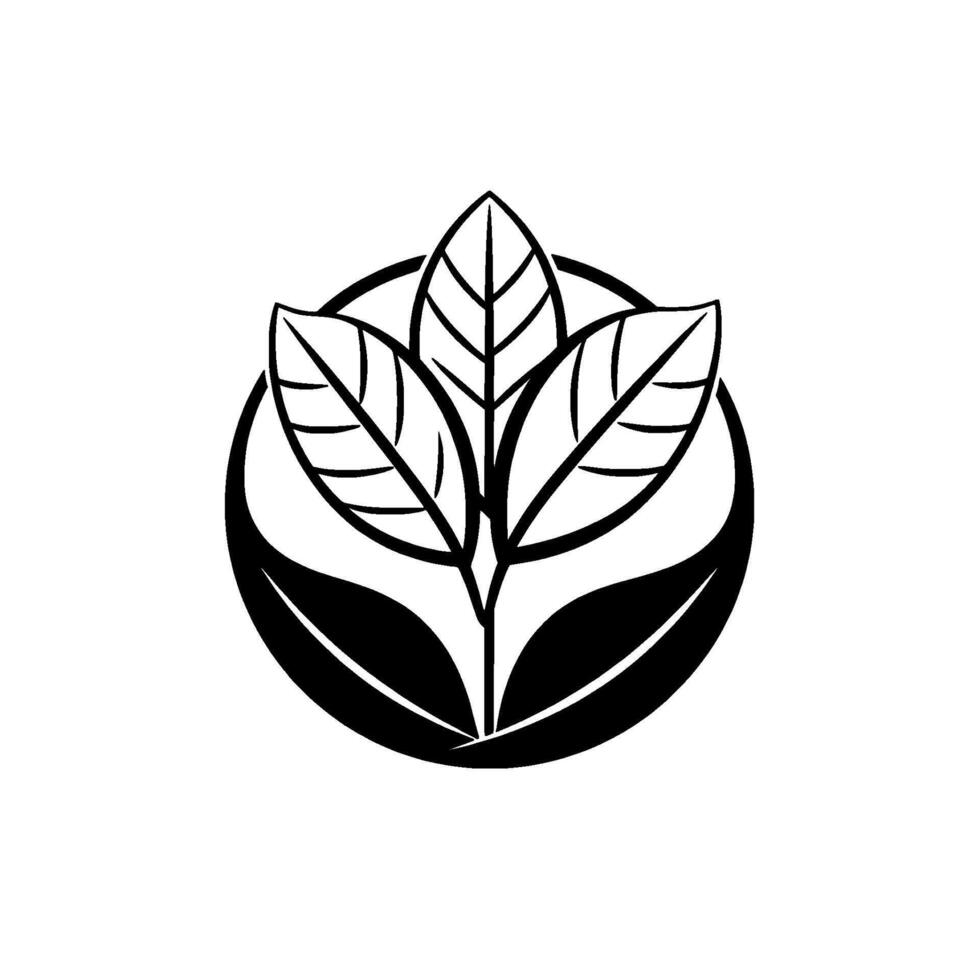 Elegant Black and White Minimalist Leafy Emblem Three Leaves Rising Within a Circle, Depicting Organic Growth and Harmony vector