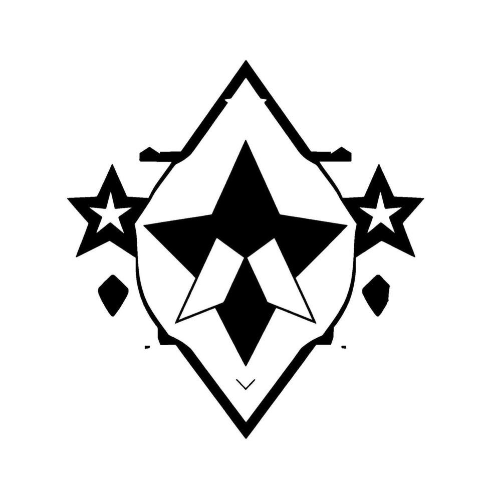 Geometric black and white emblem with multiple stars, diamond shapes, and a central stylized star, all within a diamond frame. vector