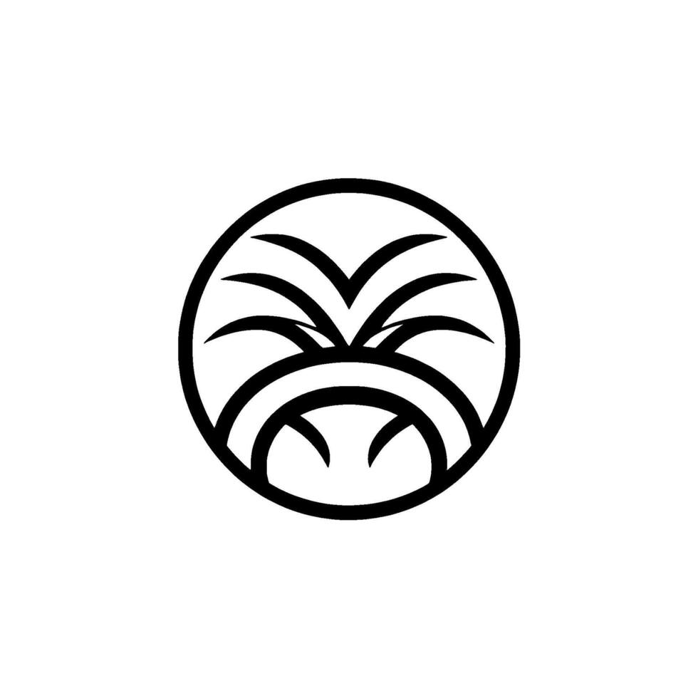 Simplified, minimalist black and white of stylized plant features inside a circle, evoking growth. vector