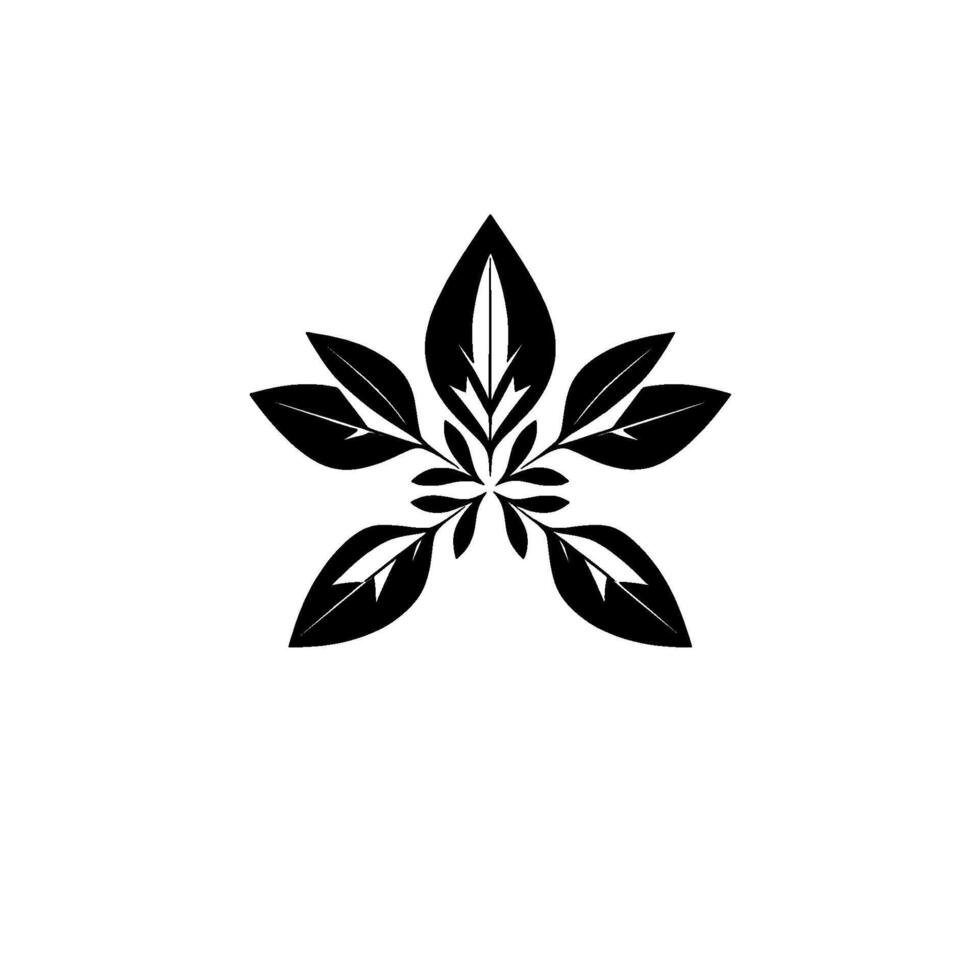 Symmetrical Black Leaf Arrangement on White, Botanical , Floral StarLike , Minimalist Plant Art. vector