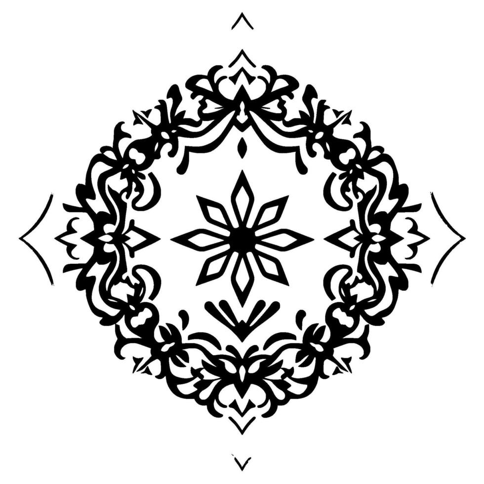 Symmetrical Black and White Floral Mandala , Decorative Ornament in Diamond Shape, with Detailed Flourishes, Repeating Pattern on White vector