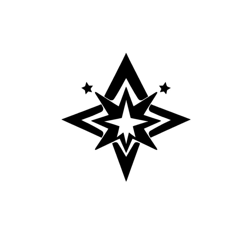 Black and White Starburst with Two Accent Stars. Minimalist on Clean White Background, Geometric Star . vector