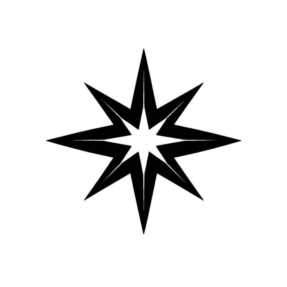 Symmetrical Geometric Black Star on White Background EightPointed Star with Inner Abstract Flower, Flat . vector