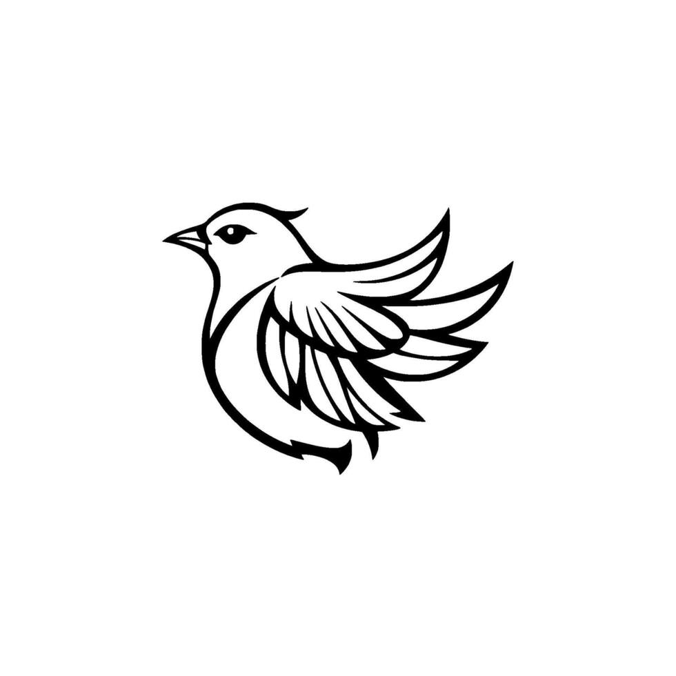 A stylized black and white illustration of a bird in flight, featuring clean lines and a minimalist on a white background. vector