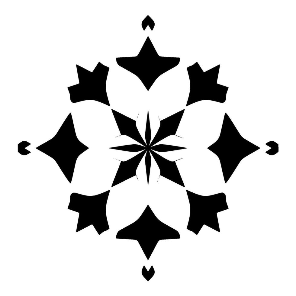 Intricate Black and White Geometric Mandala with EightPointed Star and Symmetrical Floral Patterns on White Background. vector