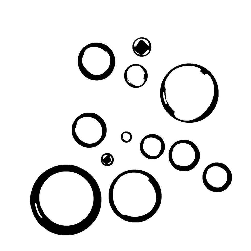 Abstract minimalist composition of floating bubbles, varying sizes and grayscale gradients against a white background. vector