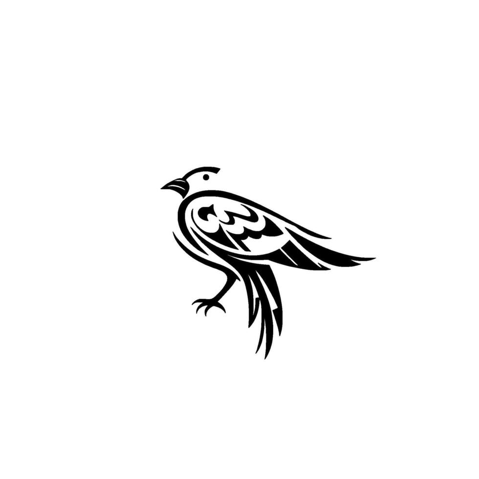 Minimalist Black Raven Tattoo on White Backdrop, Featuring TribalInspired Feather Detailing, Elegant Composition. vector