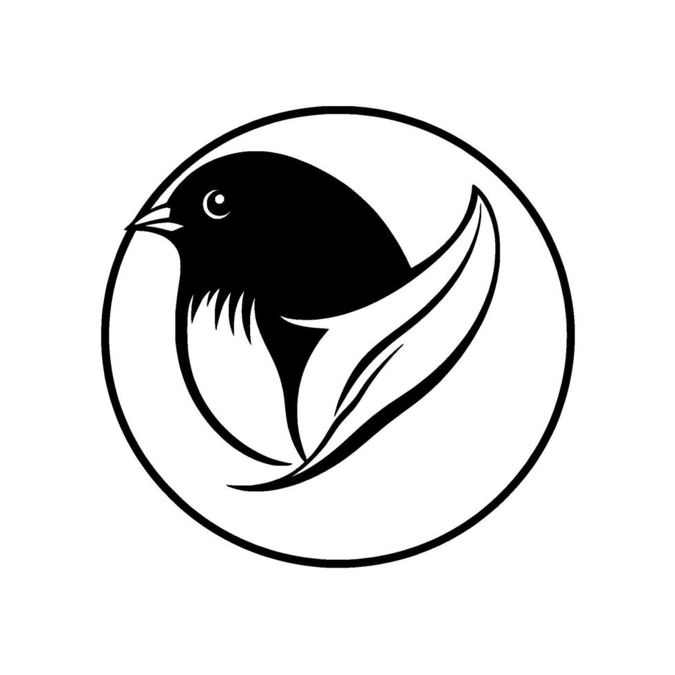 Minimalist Black and White Bird Nestled Within a Circular Frame Symbolizing Nature and Serenity. vector