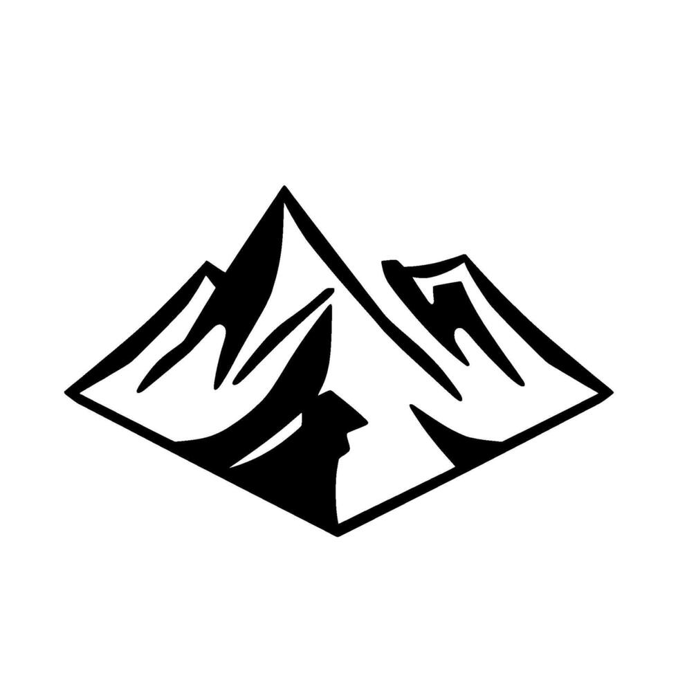 Simple, bold blackandwhite featuring a stylized mountain range set against a pristine white background. vector