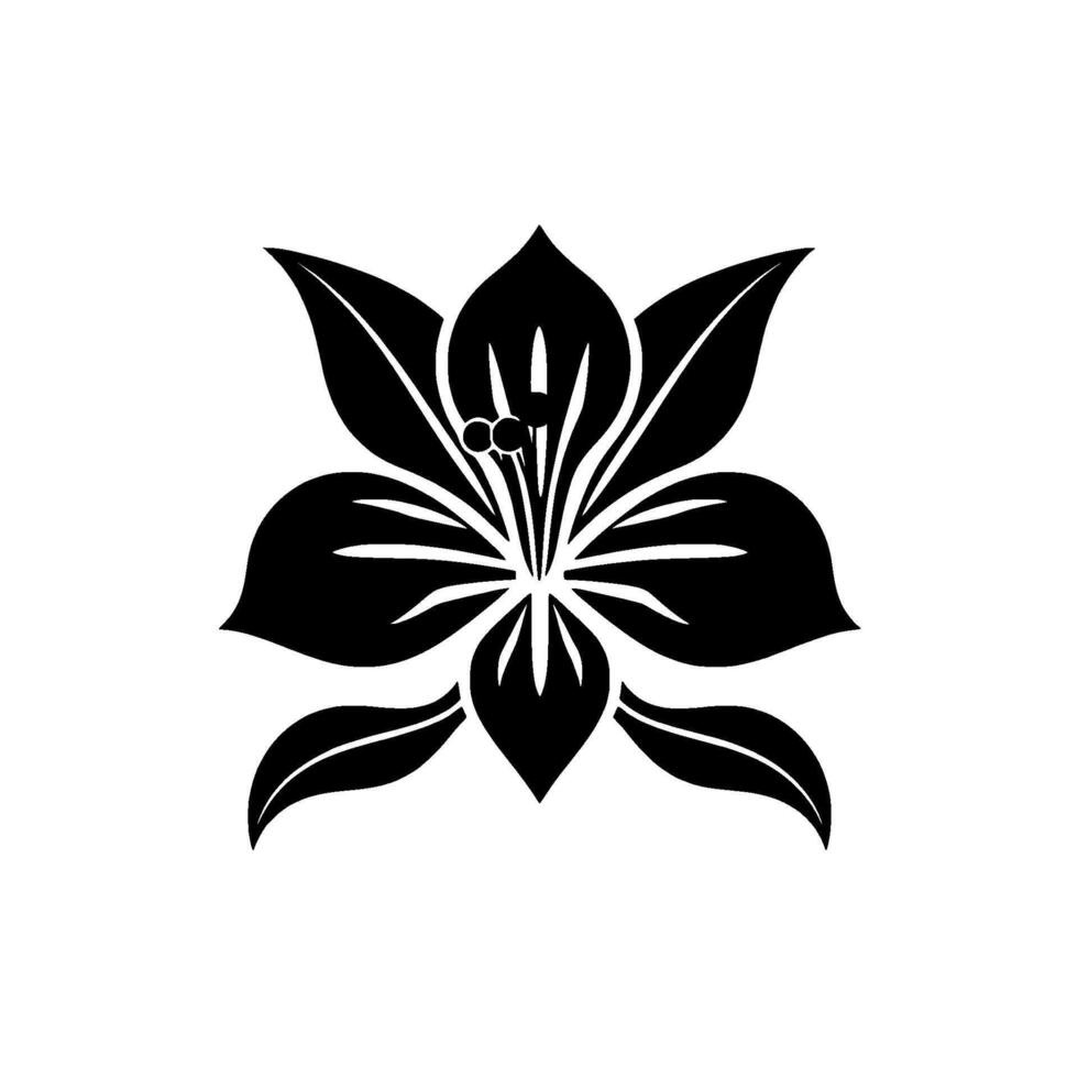 Bold Black Floral Illustration on White Background Symmetrical Petals, Detailed Center, Element. vector