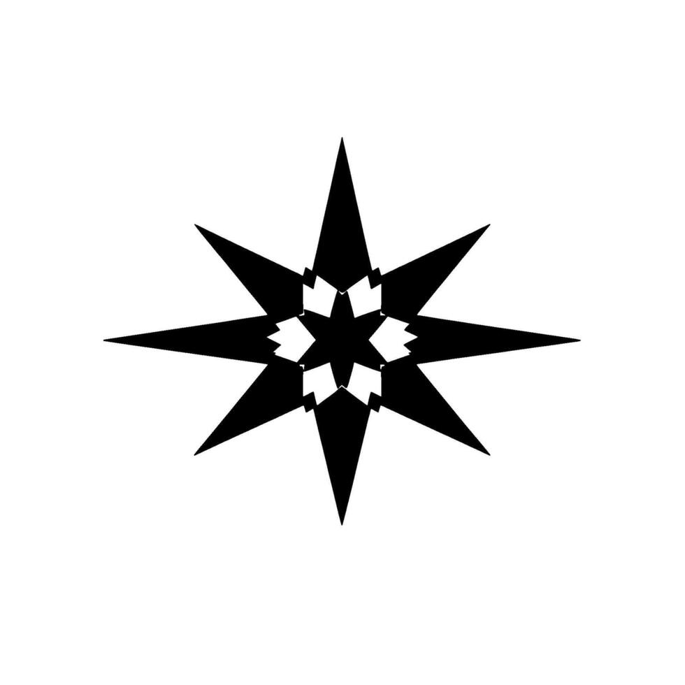 An abstract, eightpointed star in a stark black and white , geometric and symmetrical. vector