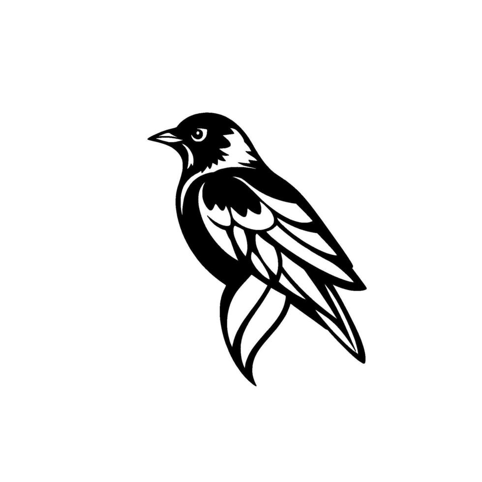 Minimalist Black and White Bird , Silhouette , Perched Profile, Illustration on White Background. vector
