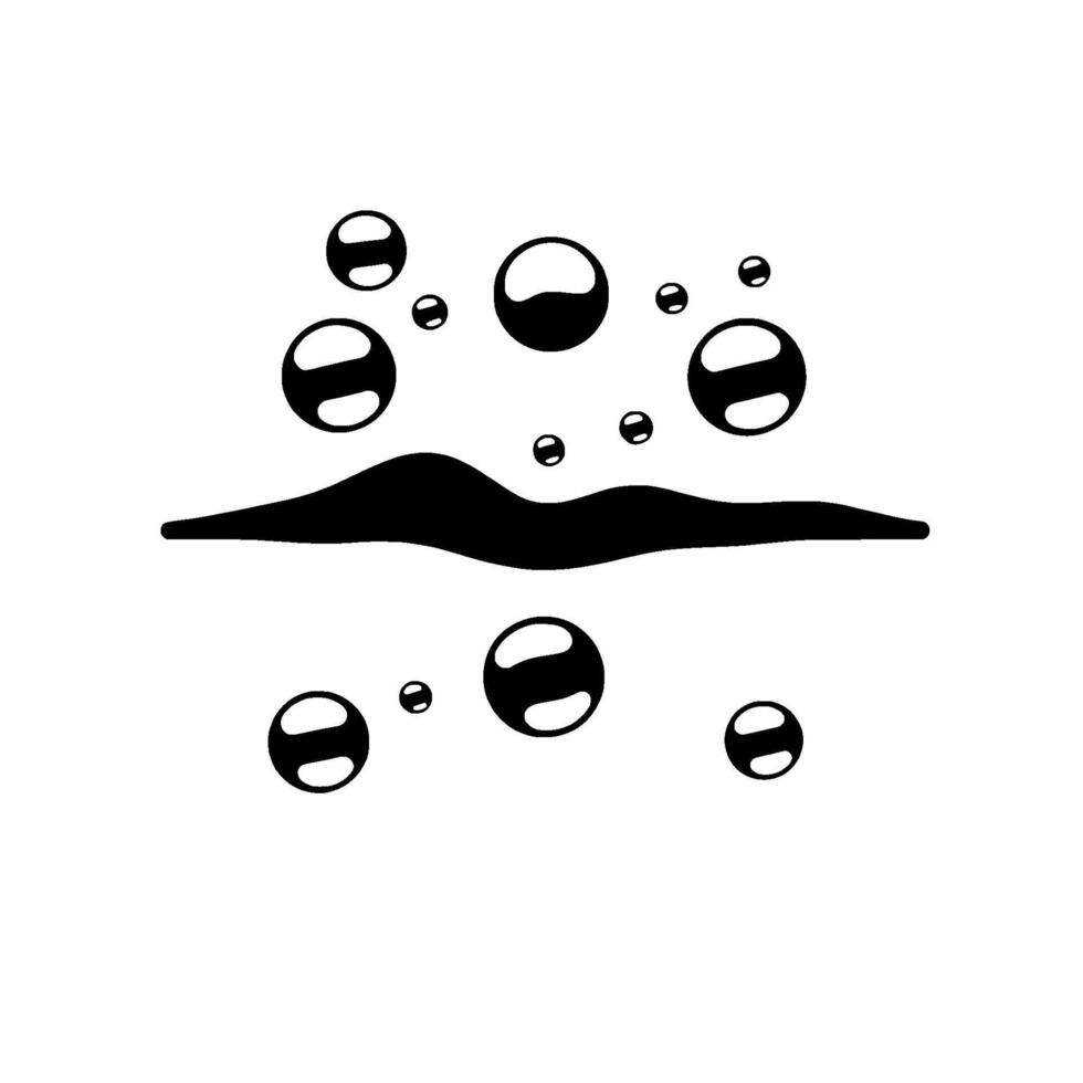 Abstract Black and White Illustration Bubbles and a Curving Shape, suggesting Water or Underwater Scene. vector