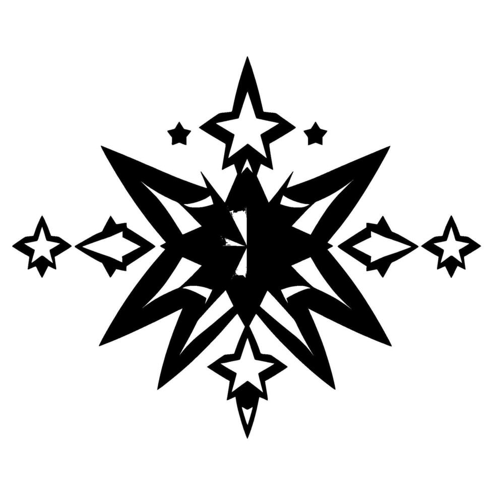 Stylized Compass Rose with Gradient and Sharp Black Lines, Featuring Star Accents on White Background. vector