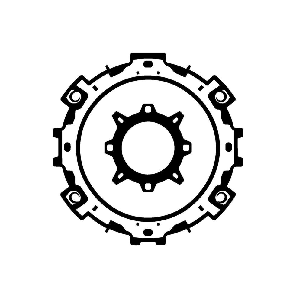 Bold Black and White Circular Gear with Internal Cog Structure, Mechanical Component, Futuristic Aesthetic. vector