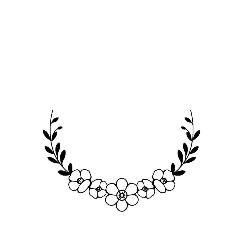 Minimalist Black Floral Wreath on White Background, Botanical for Wedding Invitations, Greeting Cards, and Decorative Art. vector